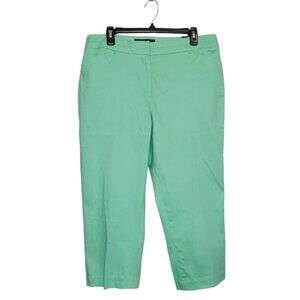 Sharagano Capri Pants 14 Green Cotton Blend Straight Slim Leg Crop Zip Casual